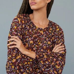 Anthropologie Pauline Sheer Whimsy Floral Long Sleeve Blouse Tassel Ties Small